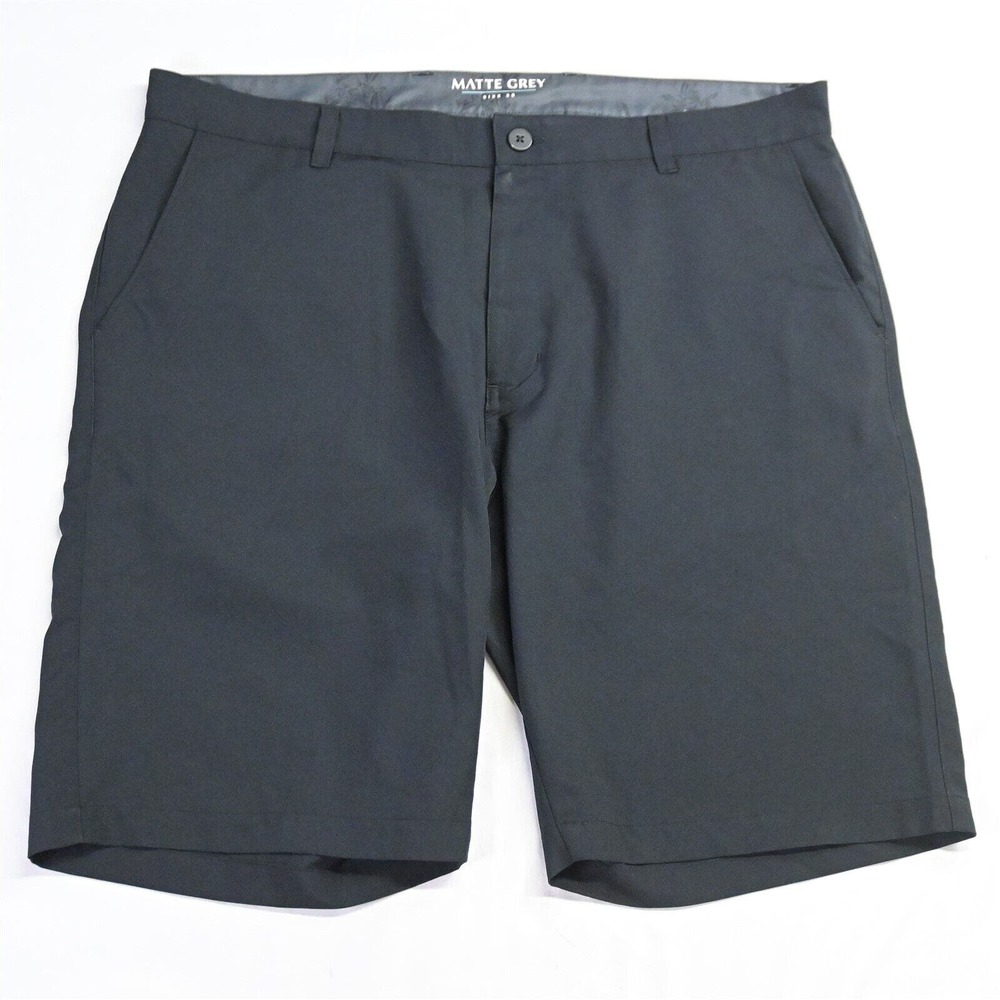 Matte Grey 38 x 10" Black Stretch Tech Golf Chino‎ Shorts